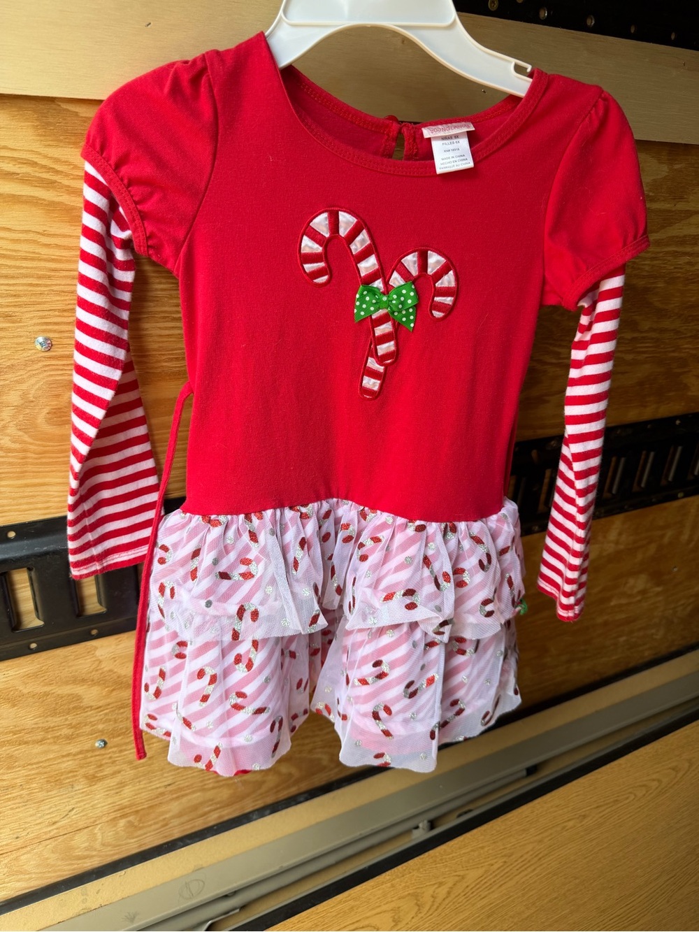 Youngland Red Girls' Holiday Dress with Candy Stripe Appliqué